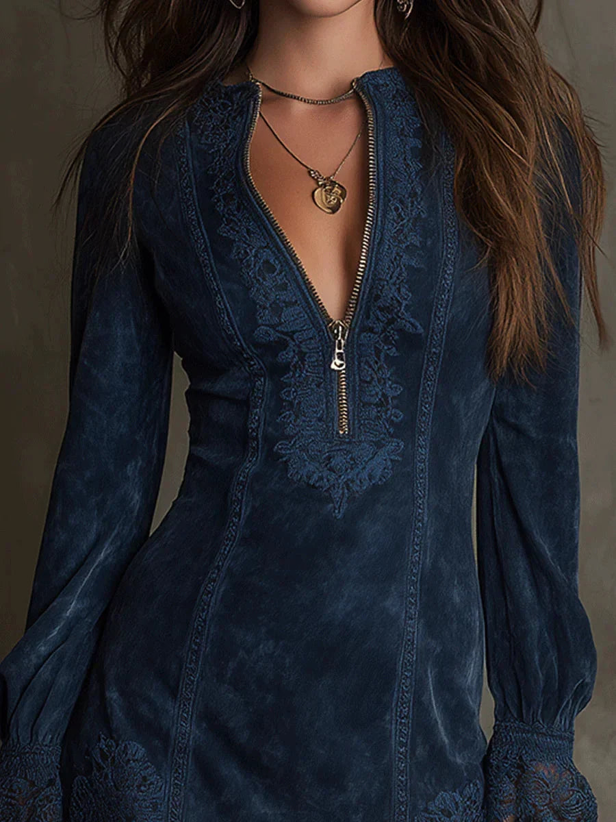 Jasmine | Blue Suede Mini Dress