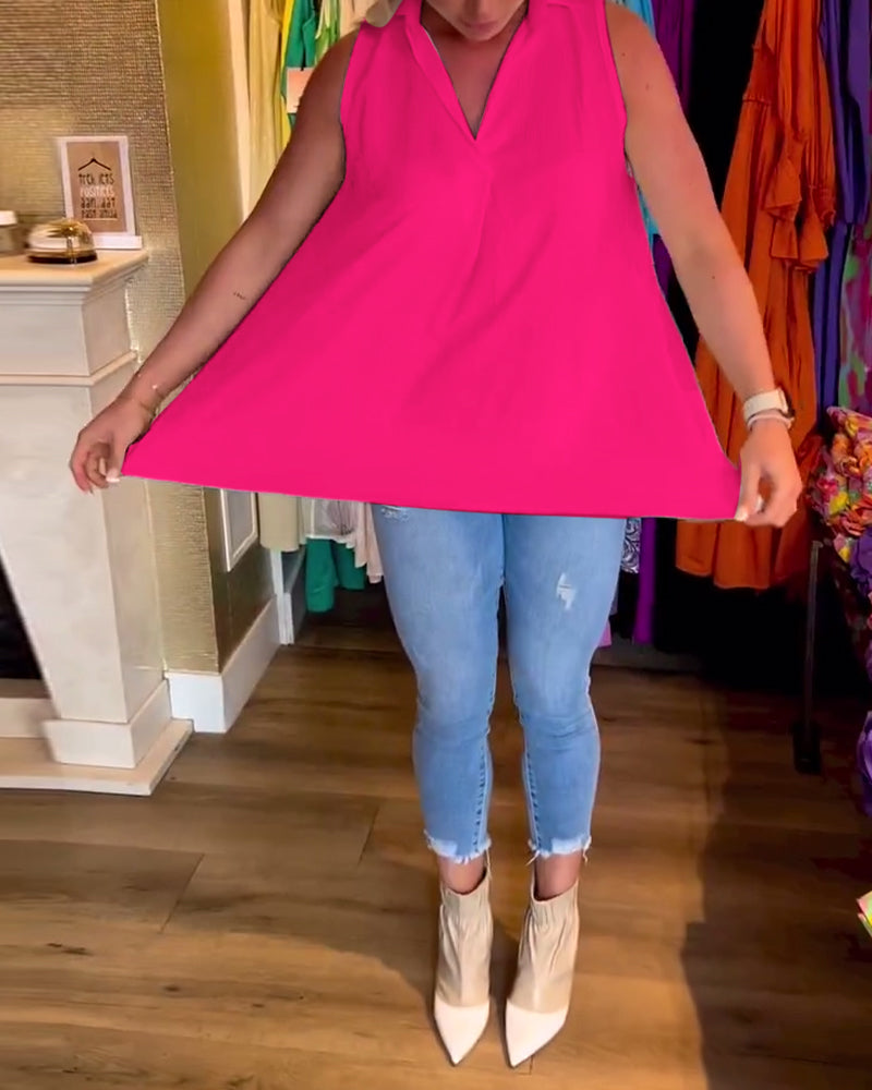 Jodie - Sleeveless Top with Ruffles and Lapels