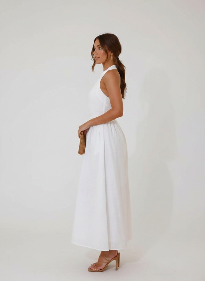 Waist Little Black Halter Neck Dress Mid Length Dress