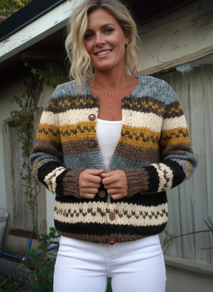 NADINE | CHIC STRIPE COLOR BLOCK BUTTONED CARDIGAN SWEATER